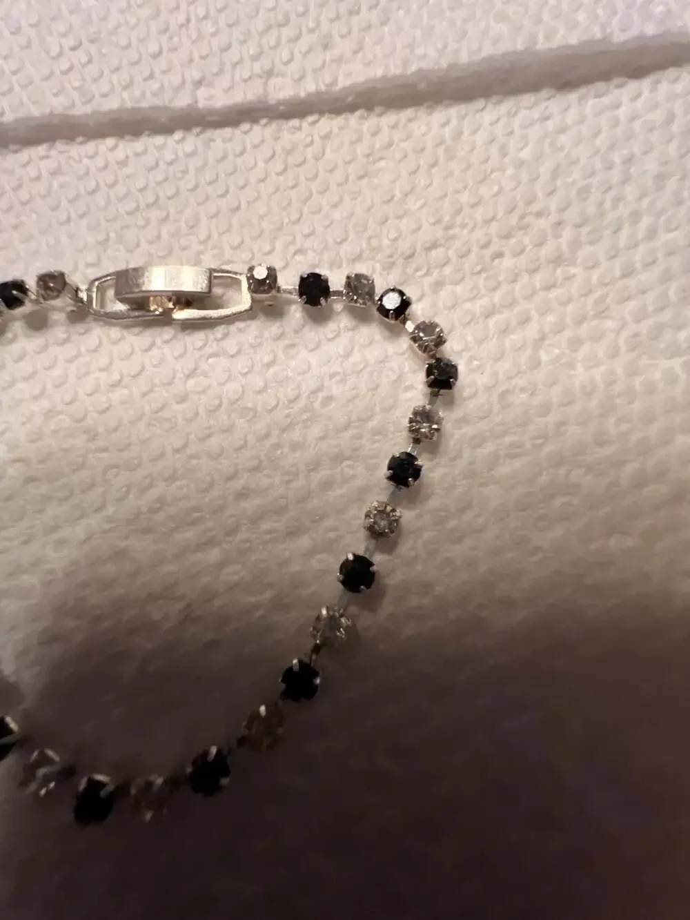 Silver-Tone Alternating Black and Clear Rhinestone Tennis Bracelet with Box Clas